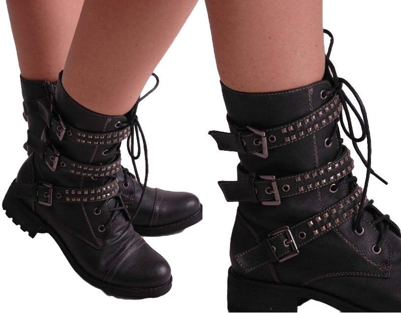 women's black army style boots