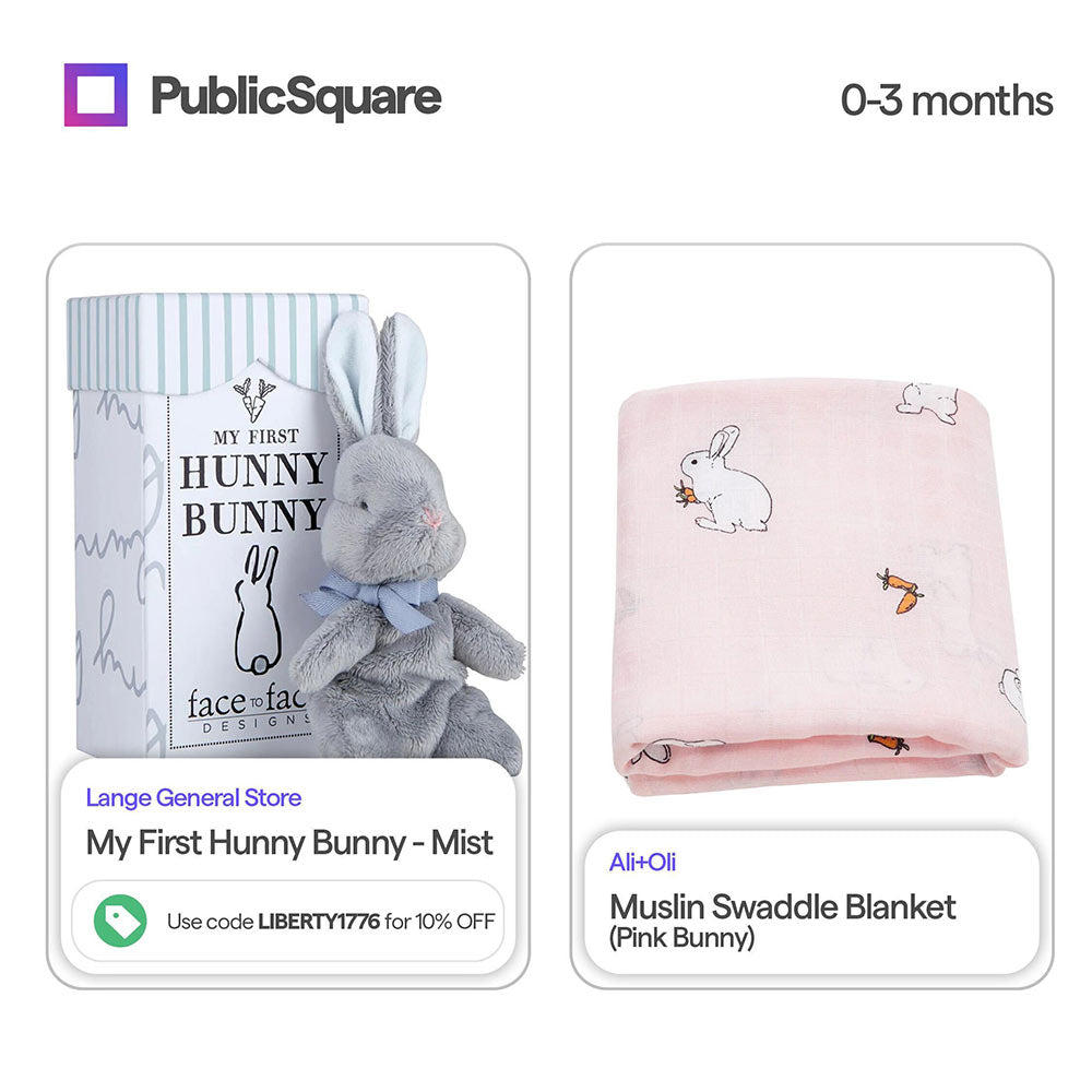 my first hunny bunny and muslin swaddle blanket