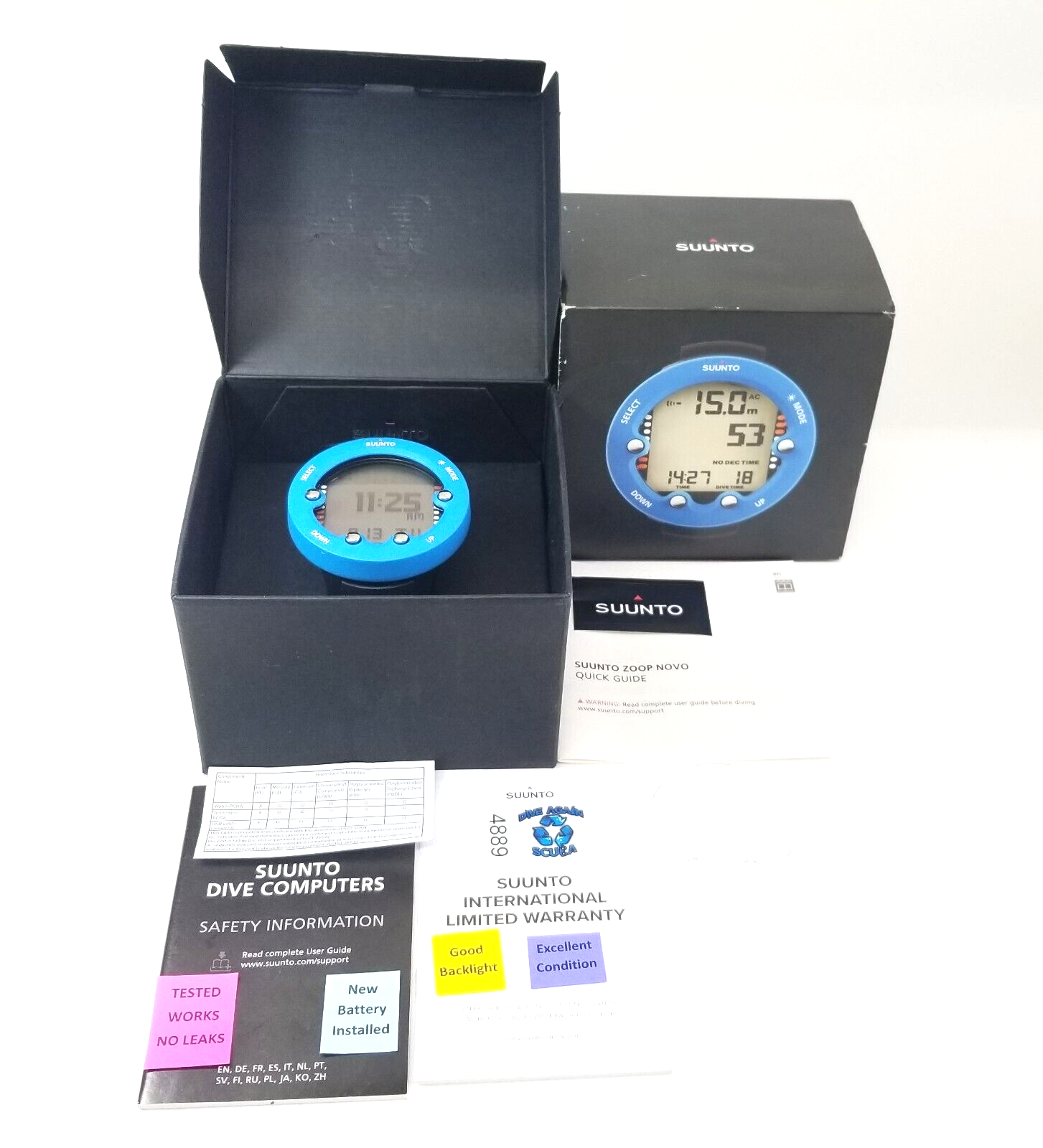 Suunto Zoop Novo Wrist Scuba Dive Computer Air & Nitrox Blue #4889