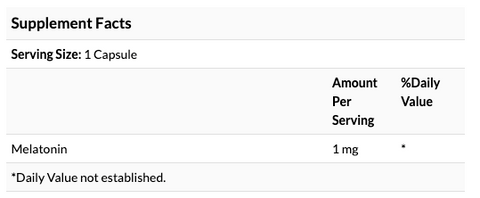 Swanson, Melatonin, 1 mg, 120 Capsules nutritional label