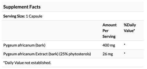 Swanson, Pygeum, 120 Capsules nutritional label