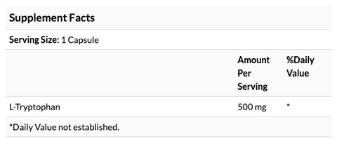 Swanson, L-Tryptophan, 500 mg, 60 Capsules nutritional label