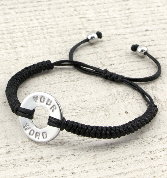 MyIntent Custom Round Bracelet Silver Token with Black String and stainless steel beads