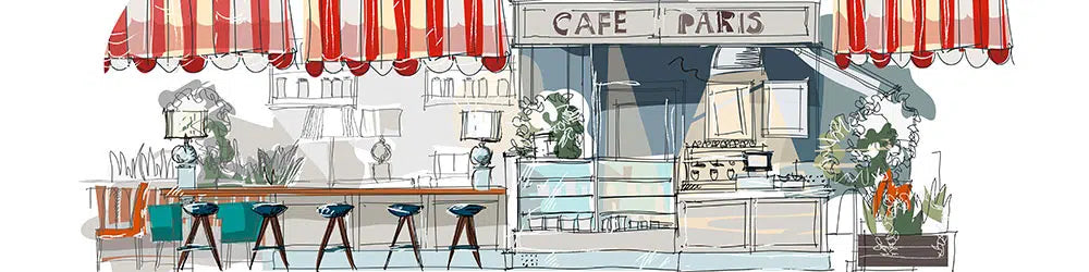 cafe pariški partoon crtati s namještajem kafića