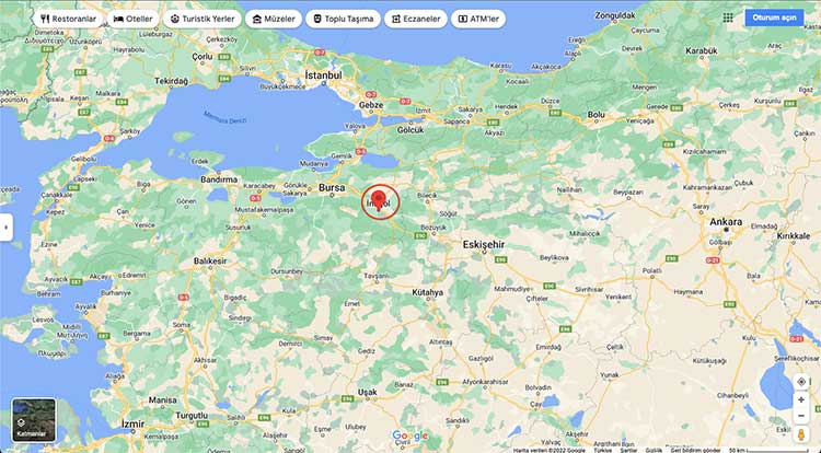 המיקום של İnegöl מוצג במפות Google