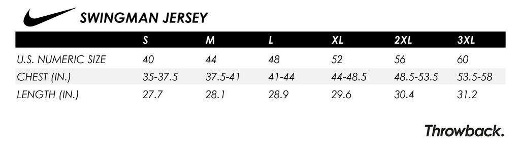 nike nba jersey sizing