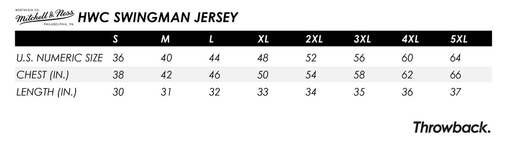 mitchell and ness jersey size chart