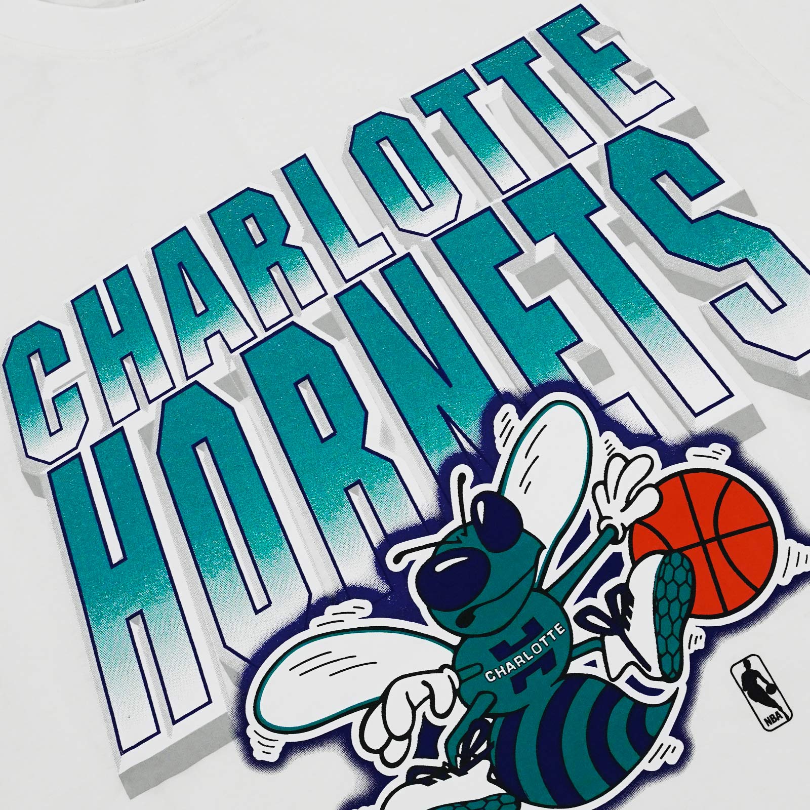 Charlotte Hornets Vintage 90 S Block Blur T Shirt Vintage White Throwback