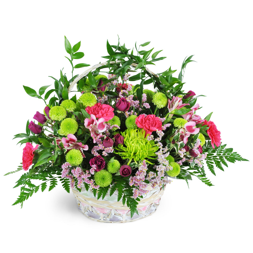 Beautiful Blooms Basket™. A charming basket is filled to the brim with alstroemeria, Fuji mums, carnations, spray roses, and more.