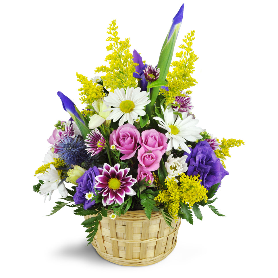 Ode to Springtime Basket™ - Standard. Send them lavender spray roses, daisies, and more in a natural wicker basket.