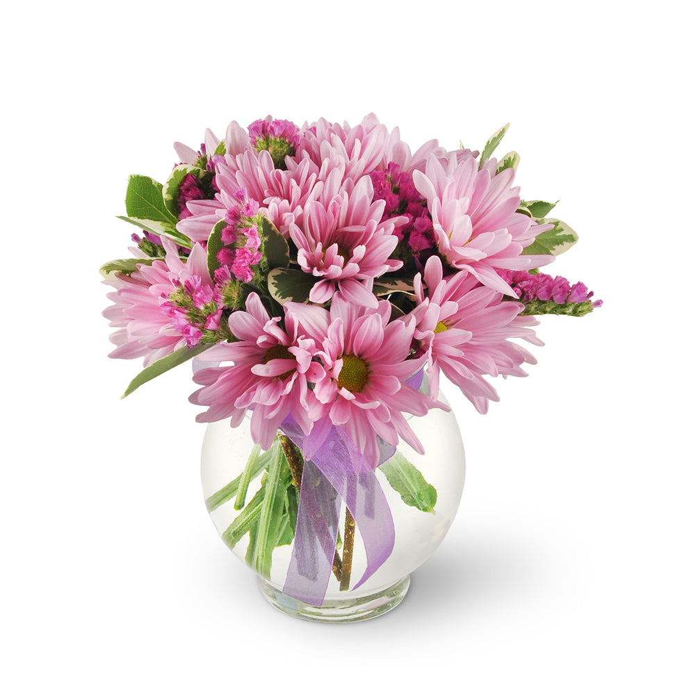 Happy Thoughts - Standard. This joyful bouquet features lavender daisies, statice, and assorted greenery.