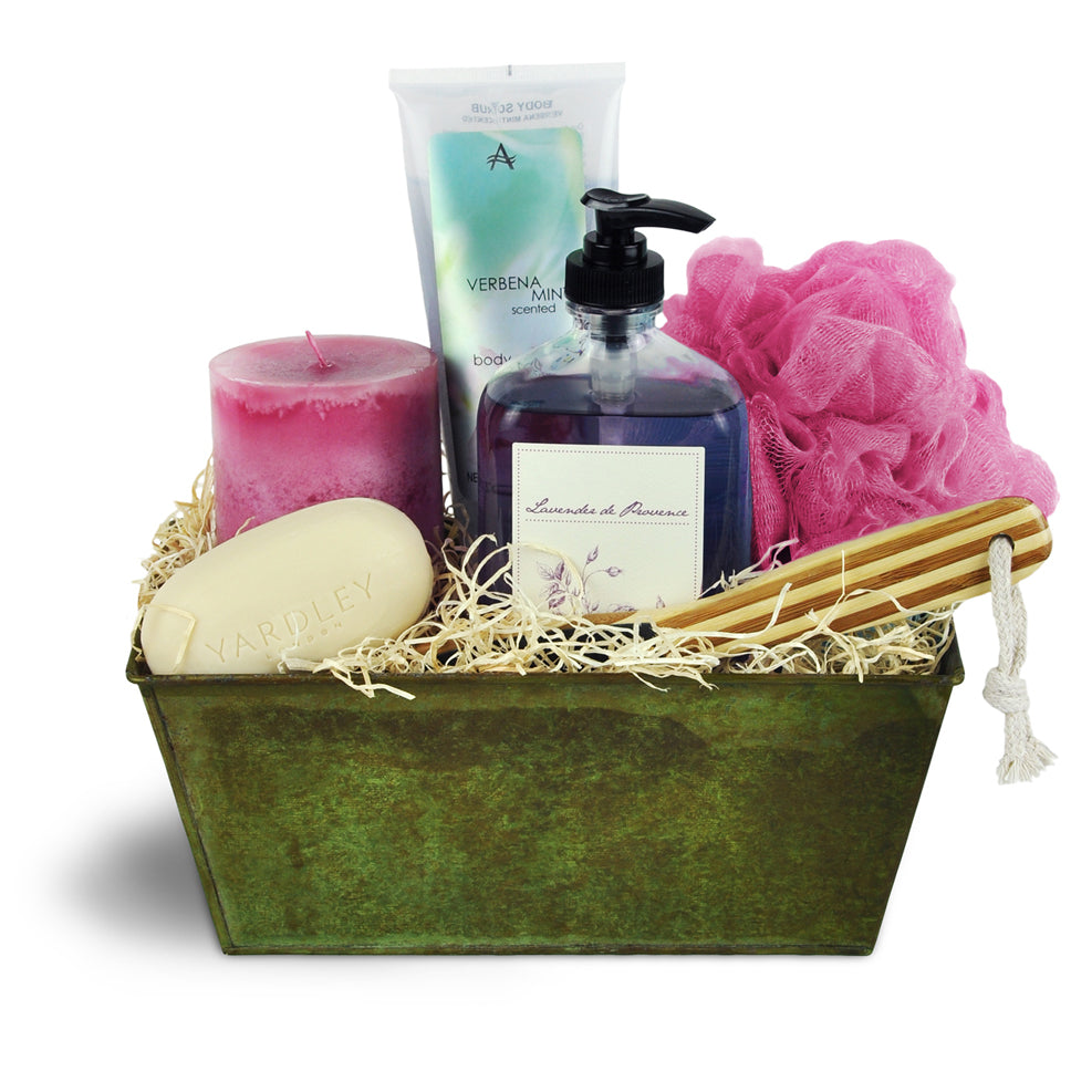 Soothing Spa Basket™. Treat them to scented body wash, body lotion, a lovely scented candle, an exfoliating loofah, and more. Items may differ from those pictured due to local availability.