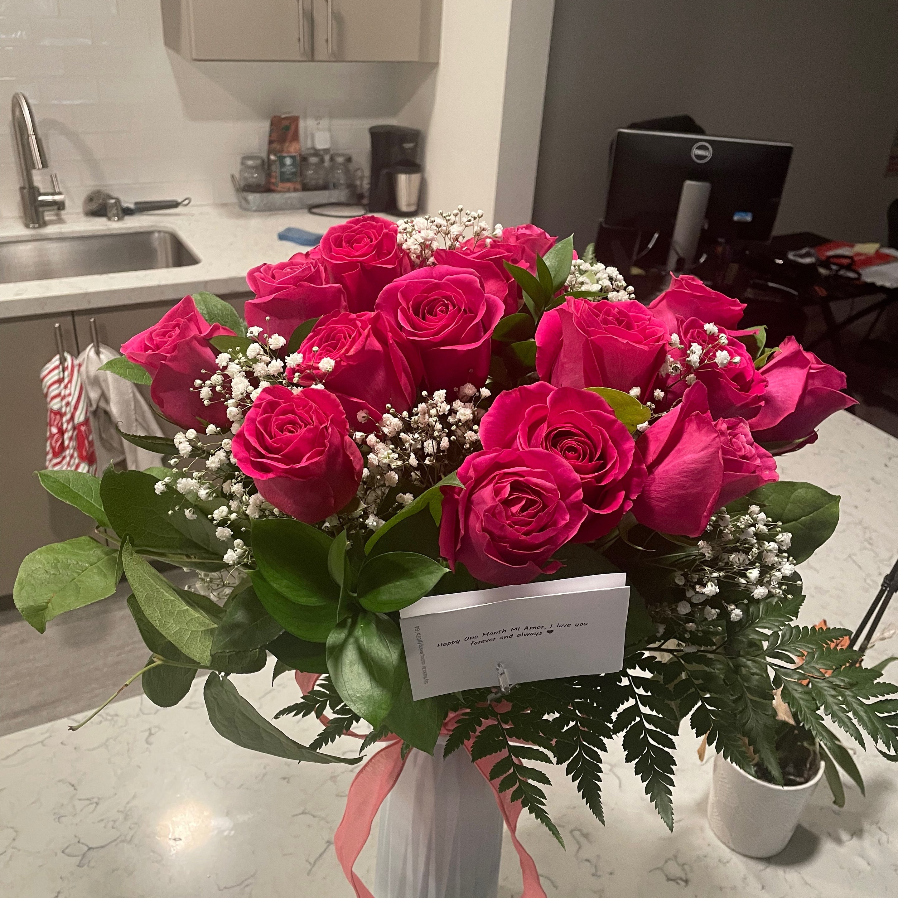 Image provided by the recipient expressing gratitude for Perfect Wrapped Long-Stemmed Pink Roses