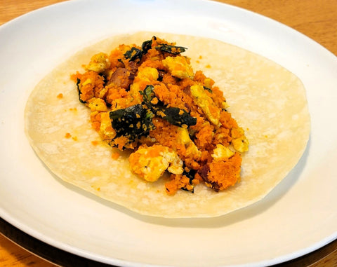 Sweet potato breakfast burrito for a healthy gut