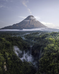 Volcano and waterfalls