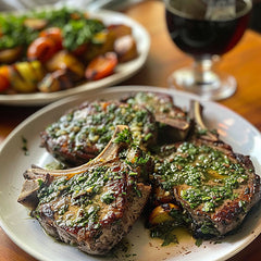 Herb-Crusted Lamb Leg Steaks with Mint Sauce