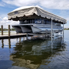 Free-standing ShoreStation boat lift with Legacy Canopy side