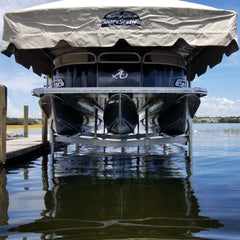 Free-standing ShoreStation boat lift with Legacy Canopy