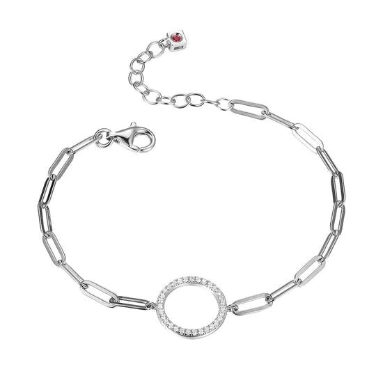 ELLE Sterling Silver Bracelet Made Of Paperclip Chain and CZ Circle in center