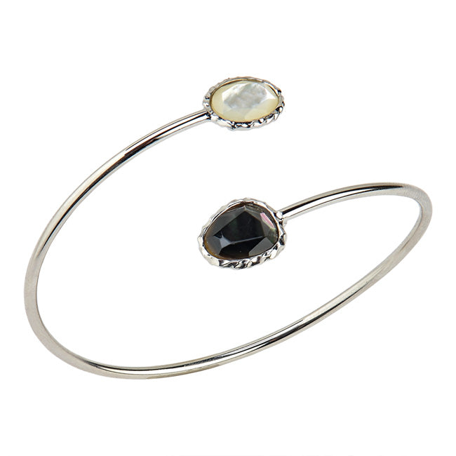 Sterling Silver Black & White Mother-Of-Pearl Cuff Bracelet