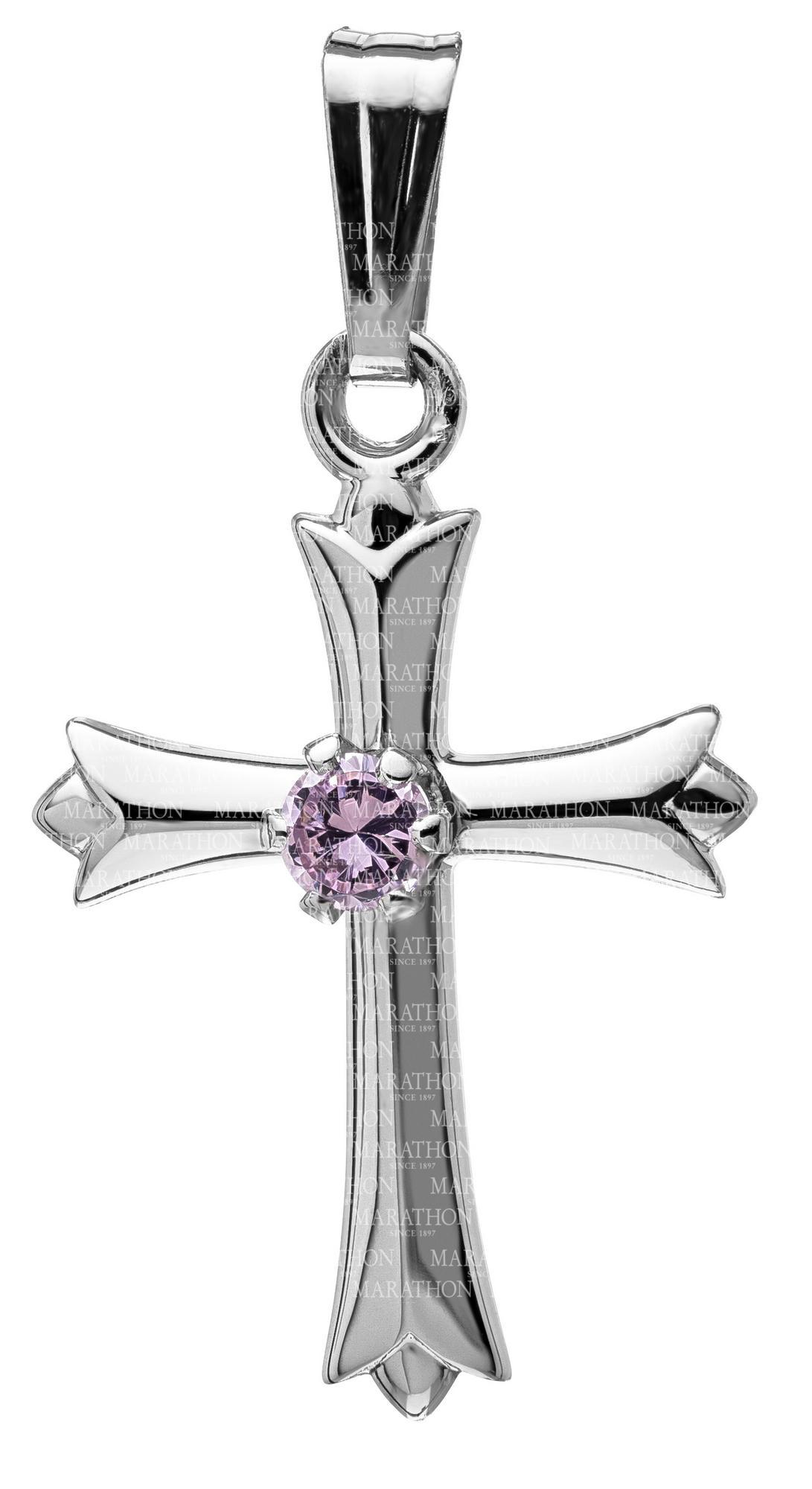 Sterling Silver cross with pink cz