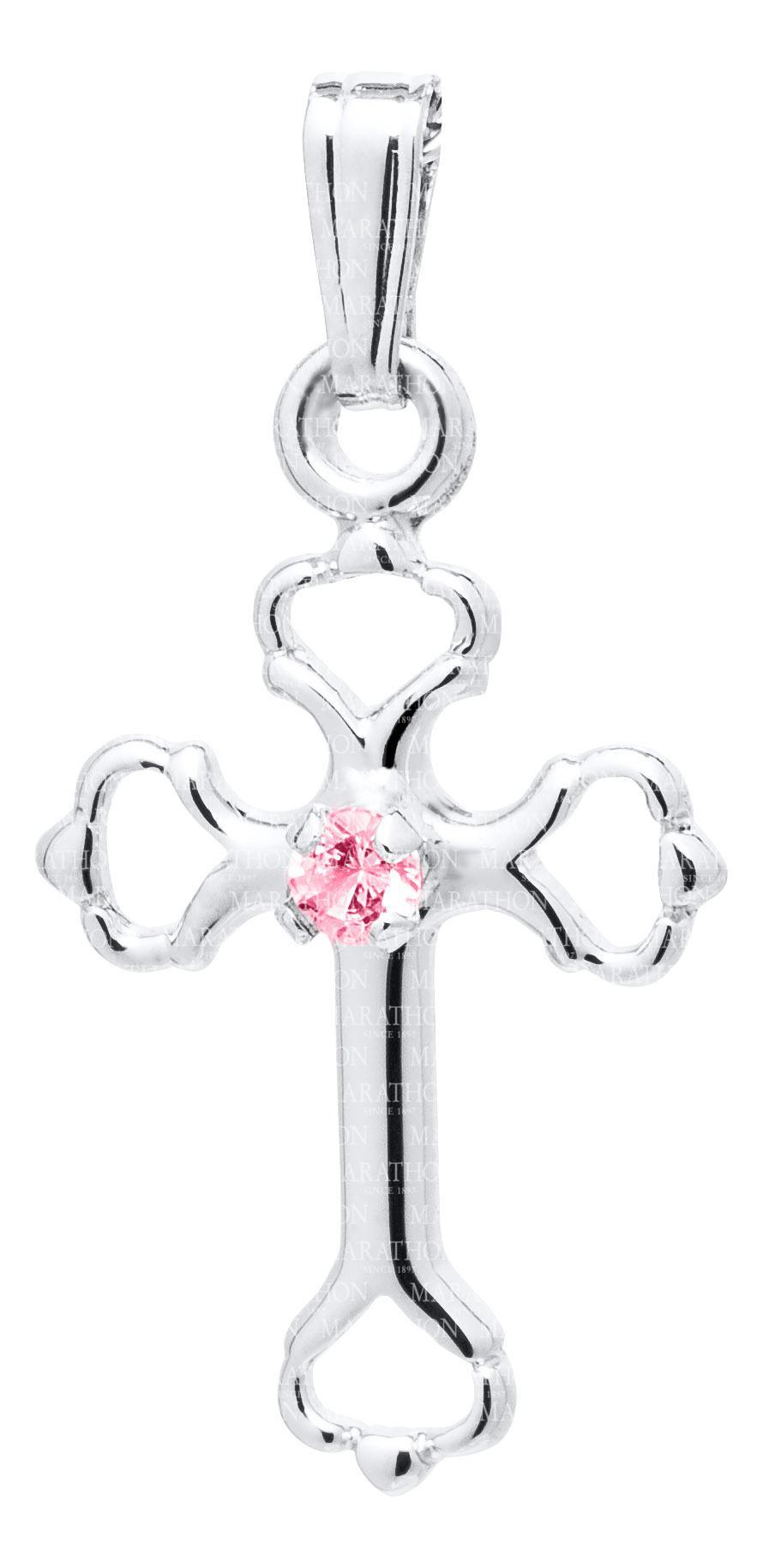 Kiddie Kraft Sterling Silver cross with pink sapphire