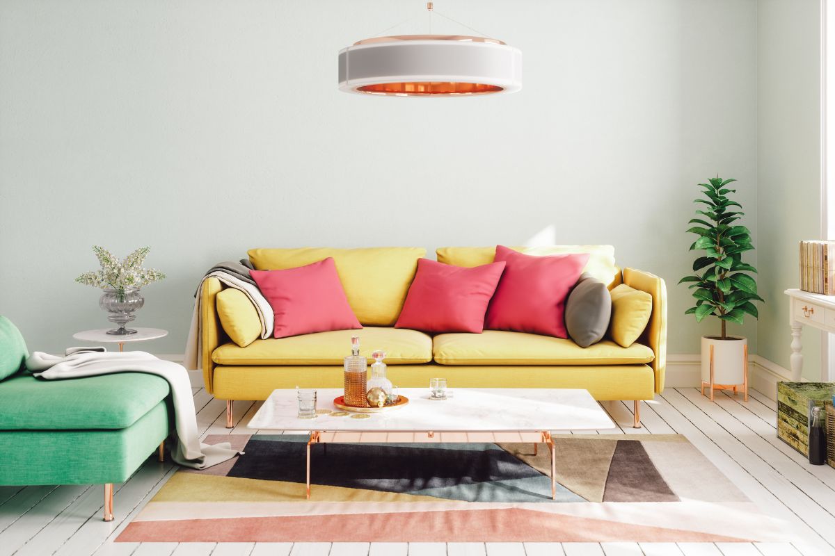 Yellow sofa in a stylish room.