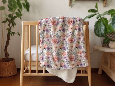 Pastel Purple and Peach Floral Minky Blanket