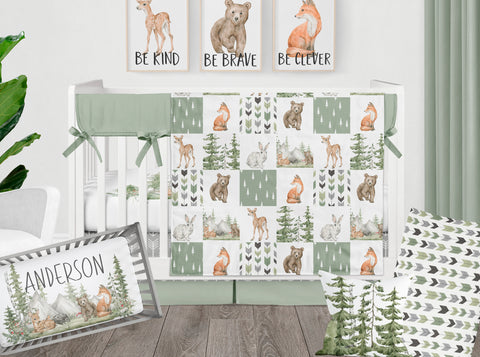 Woodland Sage Green Nursery Crib Bedding