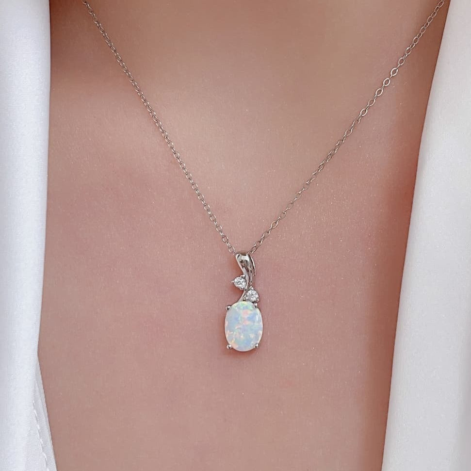 Oval Elegance Opal Pendant Necklace