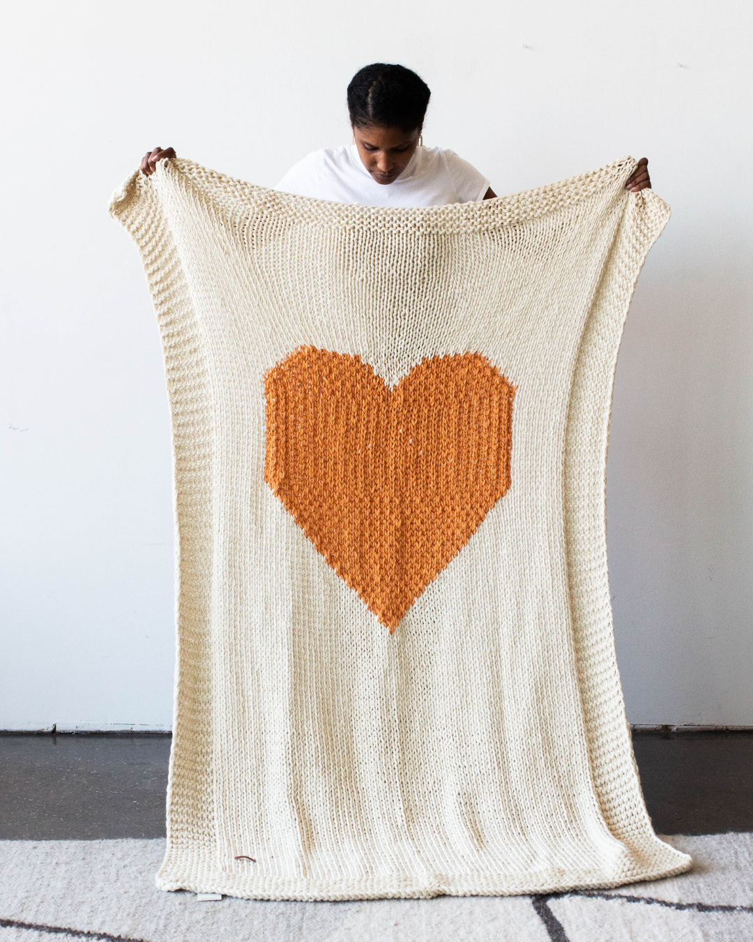 hand knitted heart throw blanket