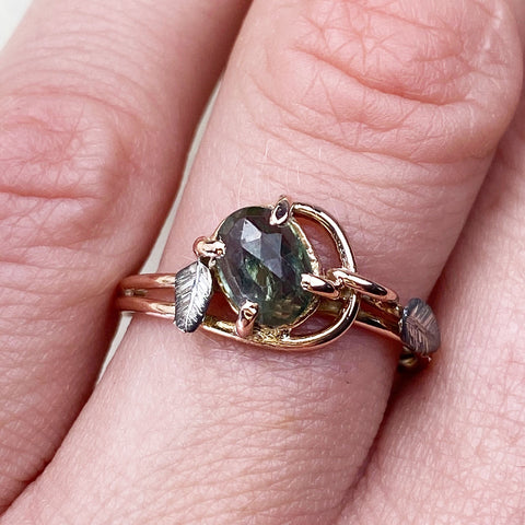 Rose Gold Sapphire Leaf Ring