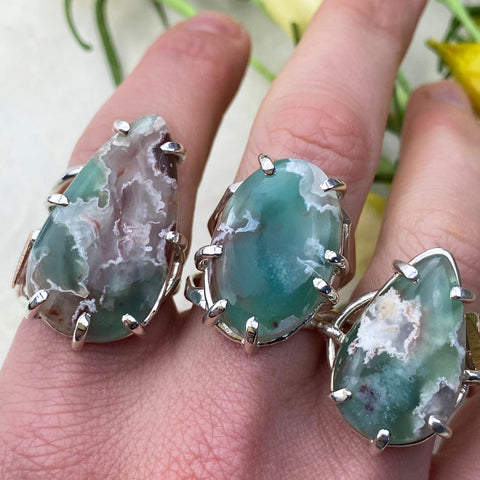 Chrysoprase Rings on Hand Mettle by Abby