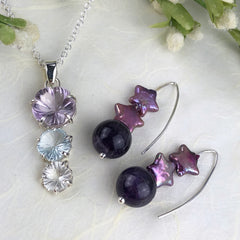 Purple Star Earrings and Flower Gemstone Necklace Mettle by Abby