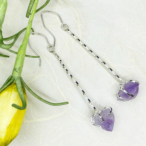 raw amethyst drop earrings mettle by abby