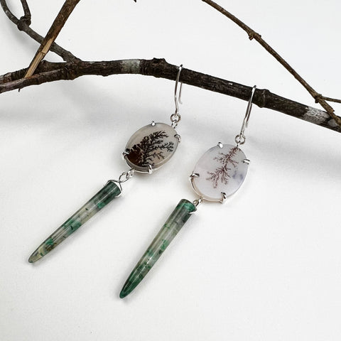 dendrite and moss agate earrings