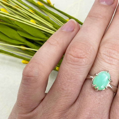 Solid Chrysoprase Silver Ring Mettle by Abby