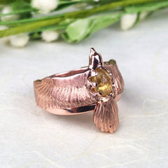 Rose Gold Bird Engagement Ring Sapphire