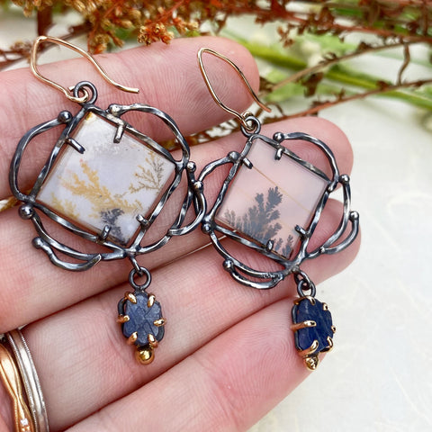 dendrite and sapphire earrings