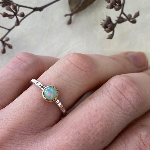 silver and gold opal ring