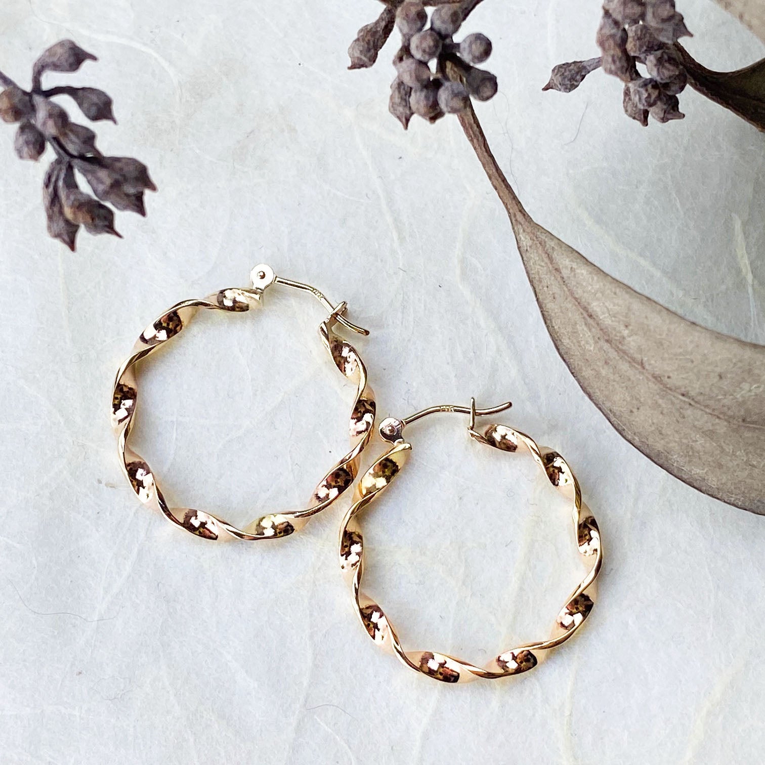 14k Gold Twist Hoops