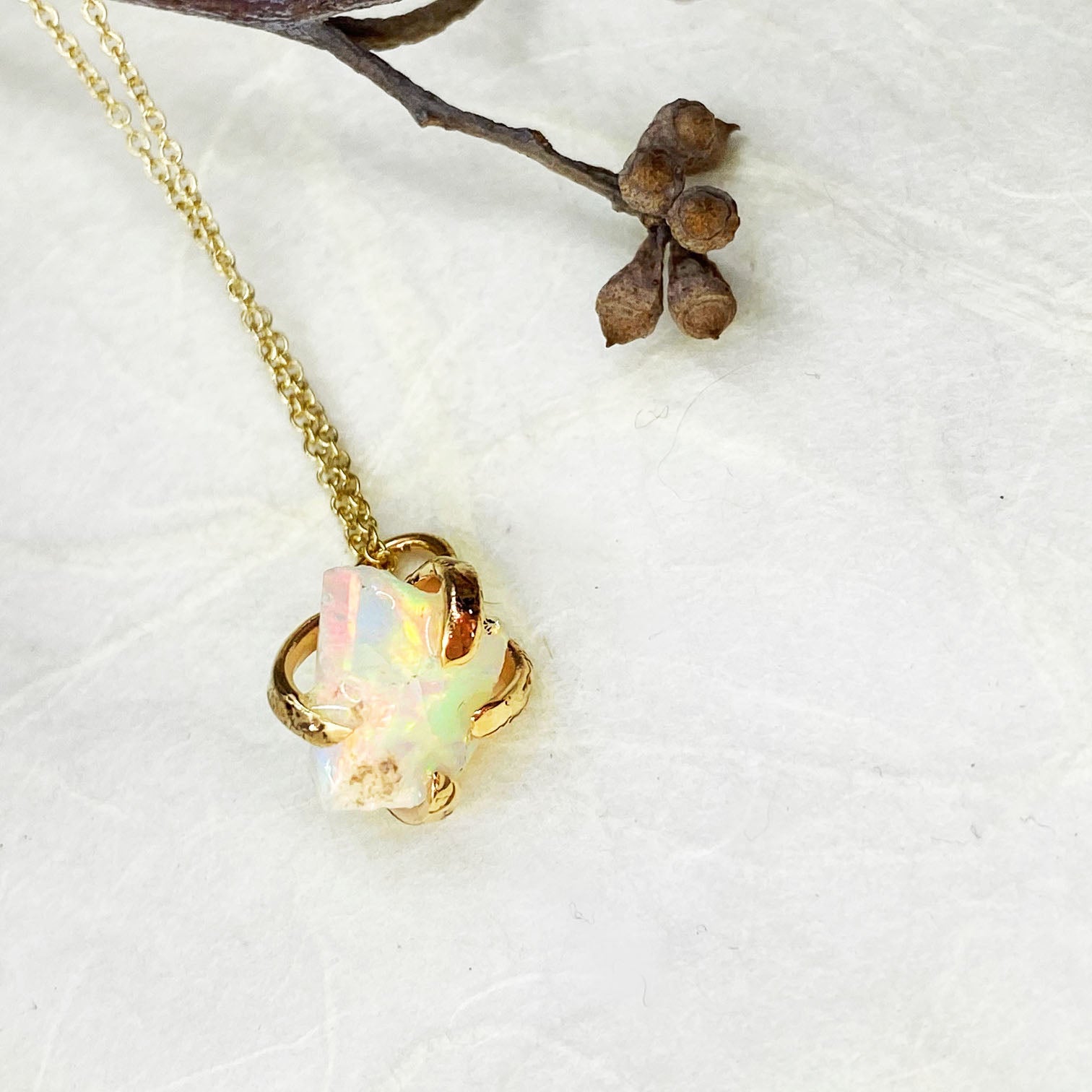 14k Raw Opal Necklace
