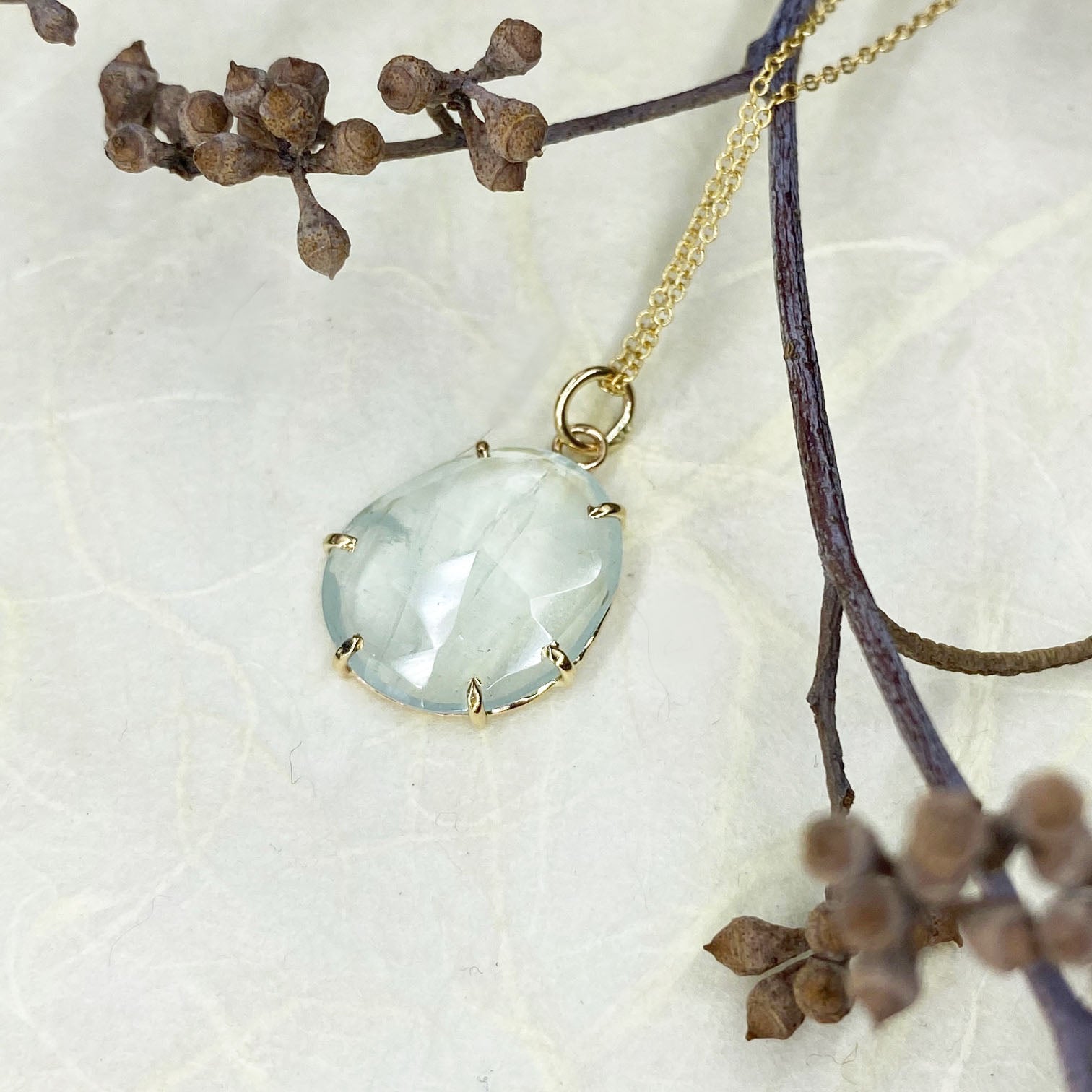 14k Rose Cut Aquamarine Necklace