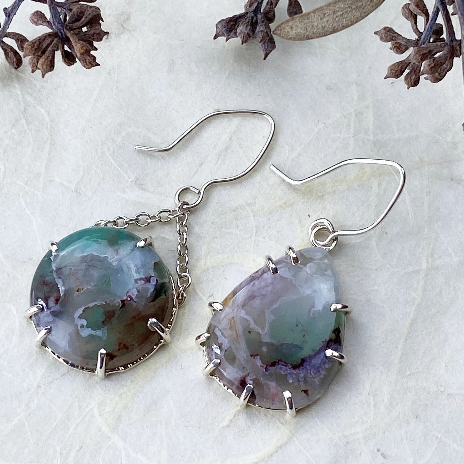 Asymmetry Chrysoprase Earrings