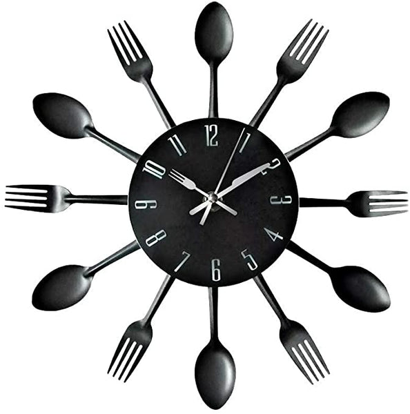 Spoon and Fork Black Kitchen Clock