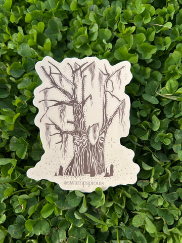 An illustrated sticker of Louisiana's oldest Bald Cypress tree