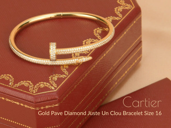 Cartier Gold Pave Diamond Juste Un Clou Bracelet Size 16