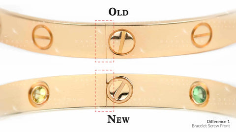 showing the difference between new and old screw systems on Cartier love bracelets