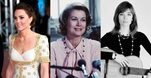 Showing Kate Middleton, Grace Kelly and Françoise Hardy wearing Van Cleef and Arpels Alhambra
