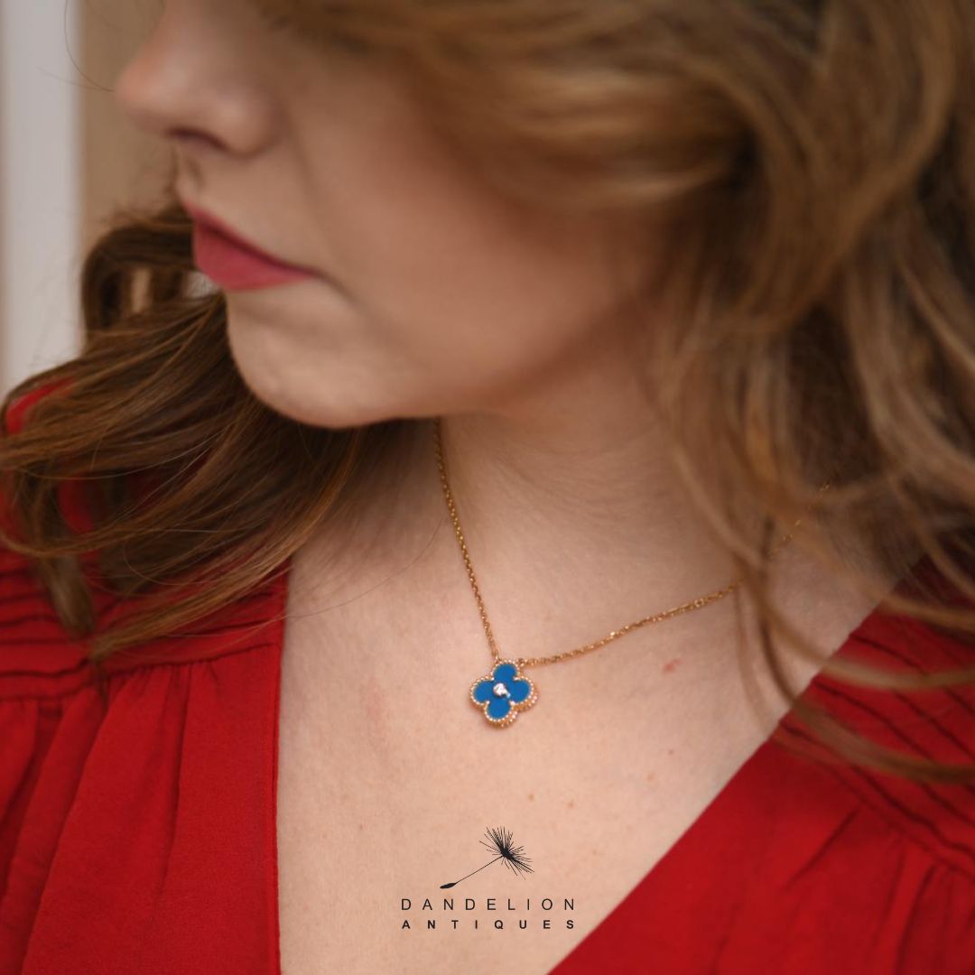 Van Cleef & Arpels Diamond Celestial Blue Sèvres Porcelain 2019 Holiday Pendant Necklace
